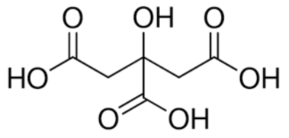 The molecular structure of all natural citric acid. An ingredient used in Minus Bite pest repellents.