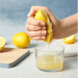 Squeezing lemons to make lemon juice. The first step in getting citric acid from nature. An ingredient used in Minus Bite All Natural Pest Repellents.